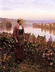 Daniel Ridgway Knight Canvas Paintings - A Garden above the Seine, Rolleboise